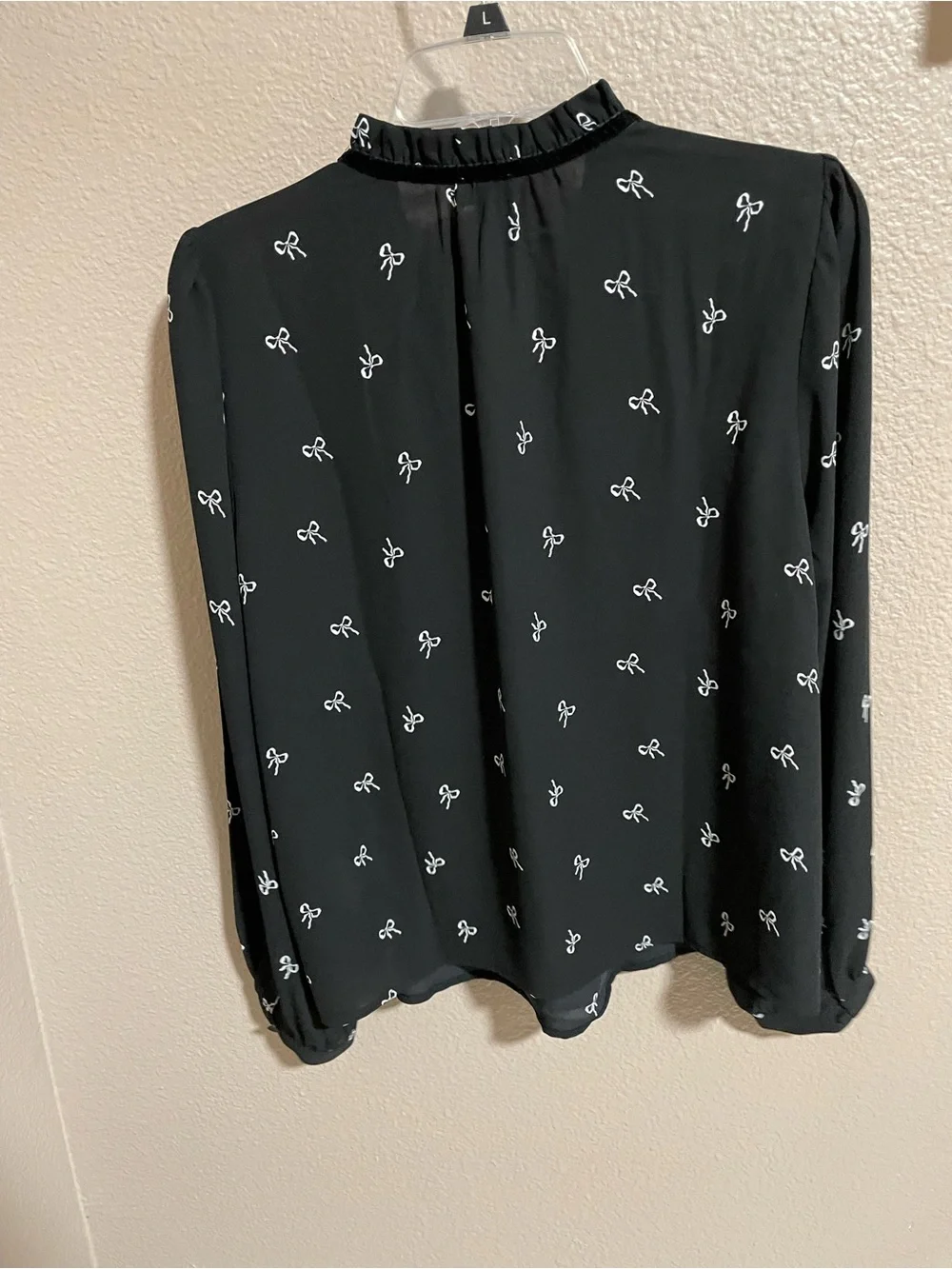 J. Crew Black Bow-Print Long-Sleeve Blouse